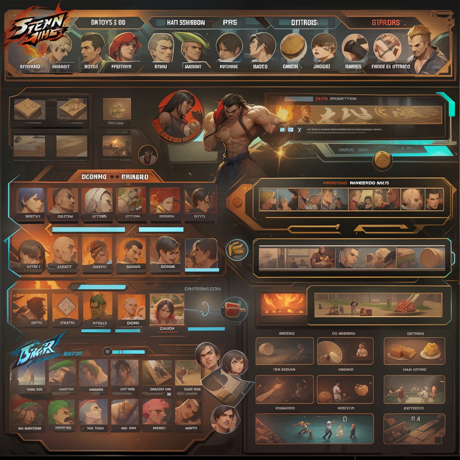 A screenshot of a street fighter game with a variety of characters - SeaArt  AI