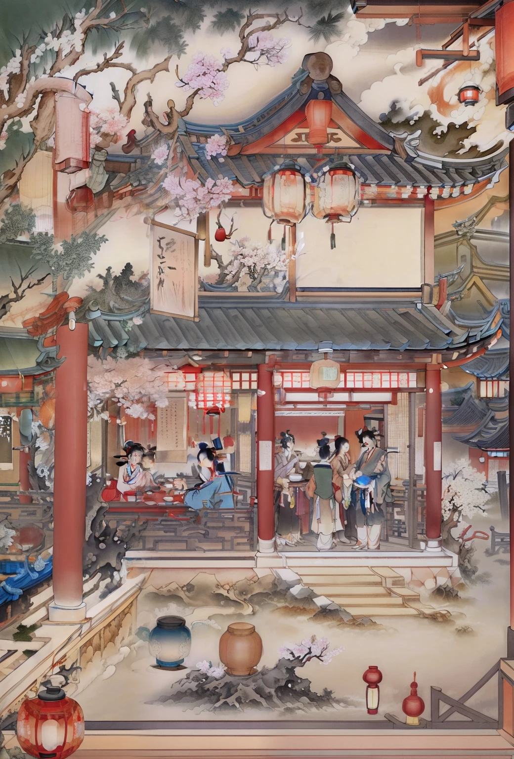 The prompt for AI image generation, which is inspired by the scene of a lively tea shop in the Edo period,、By including the following elements、You can make the expression you are aiming for more concrete:

Exterior of the teahouse: A Japanese-style building with red and black roof tiles that stand out from the Edo period.。Lanterns and signs are hung、Depicts people coming and going on the street。

Lively interior: It was crowded with customers、People who smile々is sitting at a tea ceremony and enjoying tea。The owner or clerk is smiling and serving customers。

Tea utensils and ochazuke and tsukudani: Traditional tea utensils lined the table、Beautifully presented ochazuke and tsukudani are placed on top.。Ochazuke includes pickled plums and salmon.、Ingredients typical of the Edo period are incorporated.。

People in kimono々: Customers and clerks、Wearing gorgeous kimonos and jinpei from the Edo period。Diverse dressed people々Gatherings、Producing a lively atmosphere。

Sense of seasonality: Four seasons fold々Depicting elements of。Lush trees in summer々covers the perimeter of the store、If it is winter, there is a fireplace in the store.、Creates a seasonal atmosphere。

Edo-style cityscape: The elegant townscape of the Edo period spreads around the store.、Crowded streets and city scenery are depicted。

Tea utensils and flowers: Tea baskets and bowls for brewing tea、Fresh flowers are placed。Expresses how the elements of the tea ceremony are harmonized in the store。

By combining these elements、Teahouses from the Edo period are full of life、People who enjoy ochazuke and tsukudani々A scene will be drawn with the image of how crowded it is.。