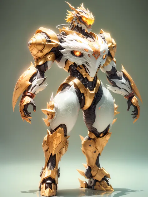 (anthropomorphism:1.5),(Full Body Shot), 1 Colored Transparent Chinese Dragon mecha(Mechanical style Colored Transparent Chinese Dragon head, Exquisite Helmet:1.2, glowing goggles:1.2, muscular limbs, muscular body), Standing on two legs, nobody,Colored Tr...