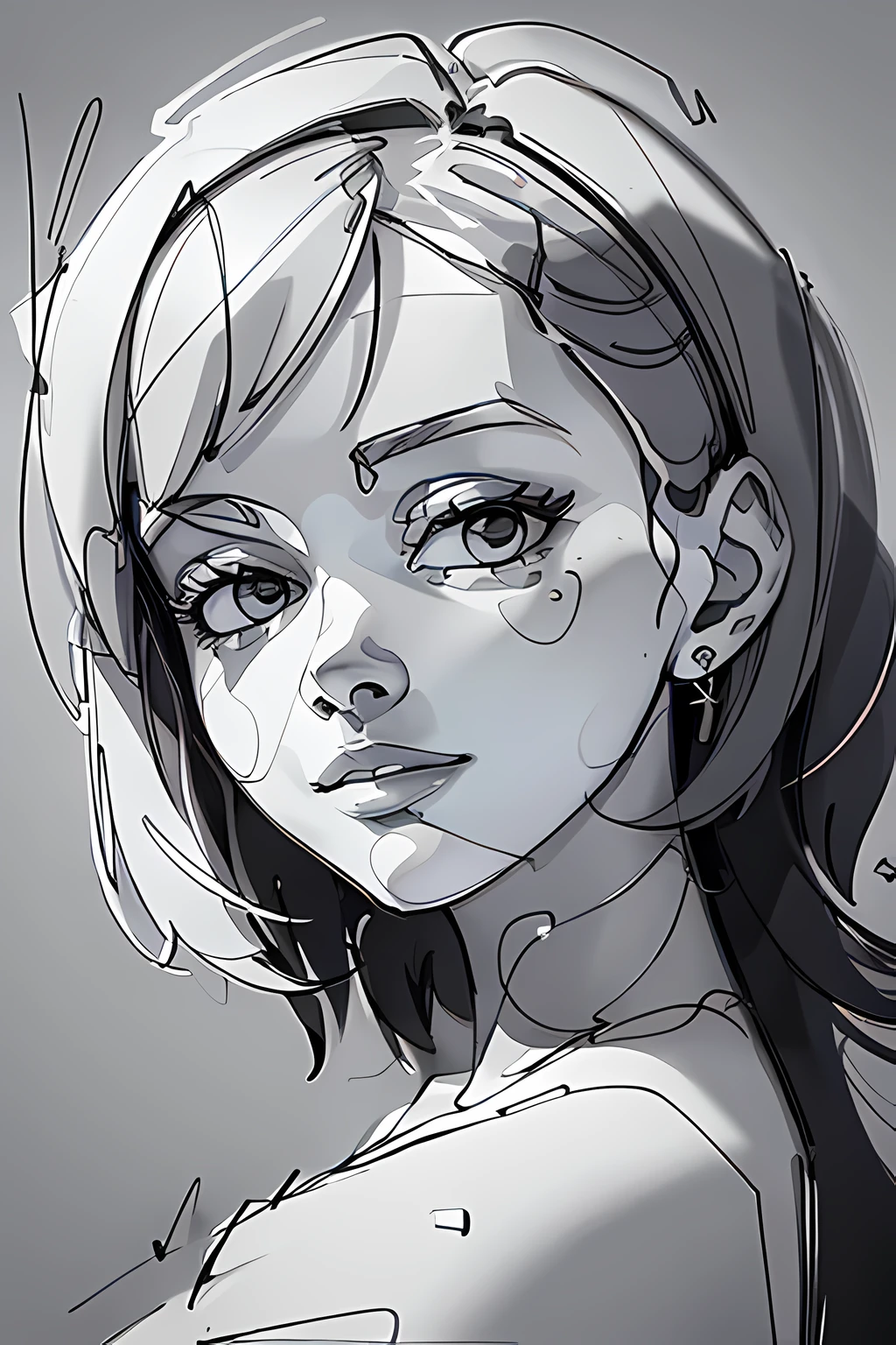 Estilo SinglelineArt, portrait of a beautiful girl, monocromatic, arte linear, random dashes