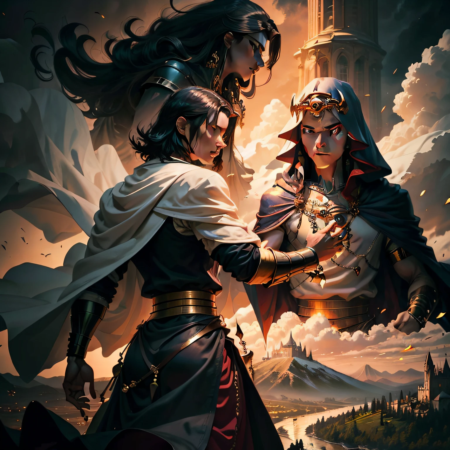 A Game King duelist adorned in a magnificent cloak, engaging in an epic duel with great intensity.

Environmental Setting: In the painting, the Game King duelist stands atop a towering castle. The surroundings boast a magnificent vista with mountains, rivers, and a sea of clouds. The sky is filled with mystical and
[Something went wrong, please try again later.]