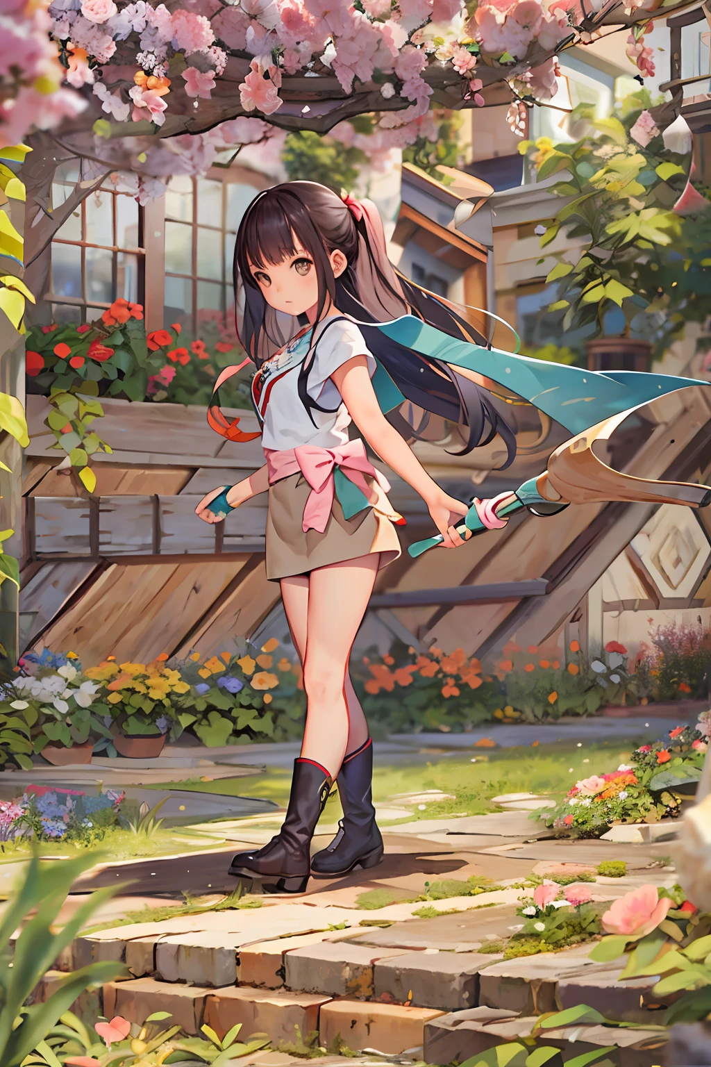 masterpiece, best quality,1girl,young girl,brown eyes,long hair,shameful _face,shiny skin,(nice leg line:1.3),thin waist,huge breasts,
BREAK
, Landscaped_garden_with_a_variety_of_plants_and_flowers,
BREAK
around crowd:1.1,depth of field,looking at viewer,standing,from behind,upper body