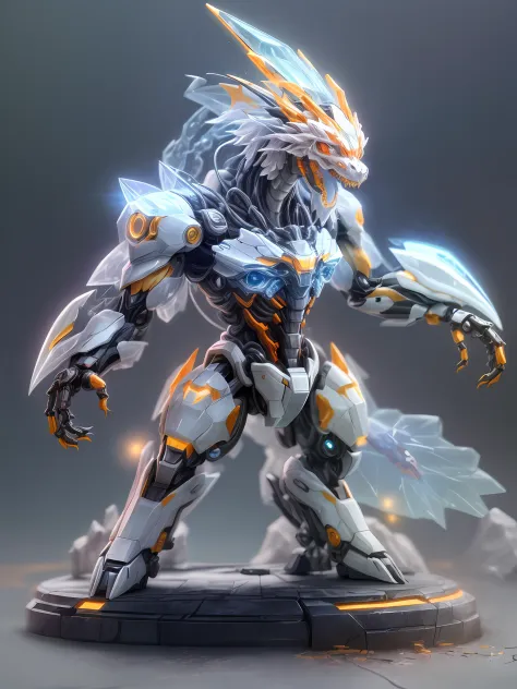 (anthropomorphism:1.5),(Full Body Shot) ,  1 Transparent cute q-version Chinese Dragon mecha( Transparent mecha, Transparent  Mechanical style cute Chinese Dragon head, Exquisite Helmet:1.2, glowing goggles:1.2, muscular limbs, muscular body), Standing on ...