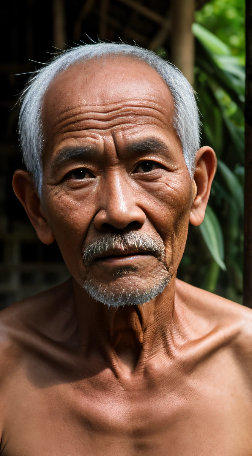 A close up of a man with a mustache and a shirtless shirt - SeaArt AI