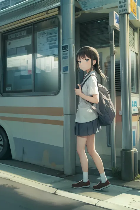1 High School Girl、leaving the house、Wait at the bus stop、Heading to school