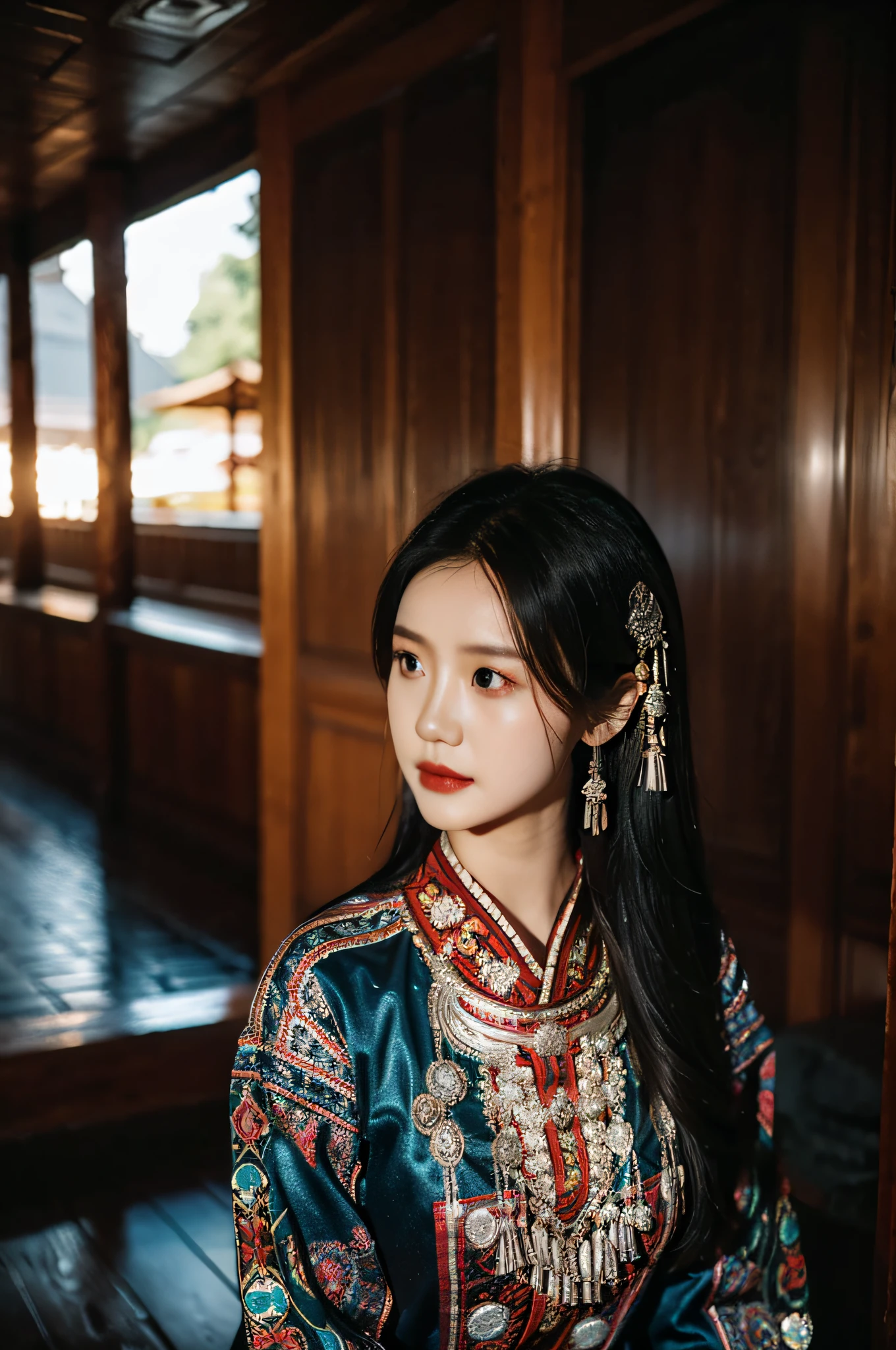 Hyperrealistic,）4K,35mm，hyper-high detail, Professional lighting, Best quality, 超高分辨率, Visually stunning, (1girll:1.1), （Hmong clothing ）,realskin,（Perfect body 1.3）Ultra-delicate face。