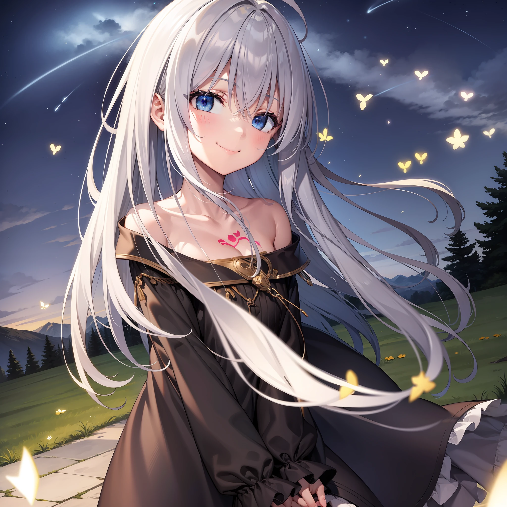 Anime girl with long white hair sitting on the ground - SeaArt AI