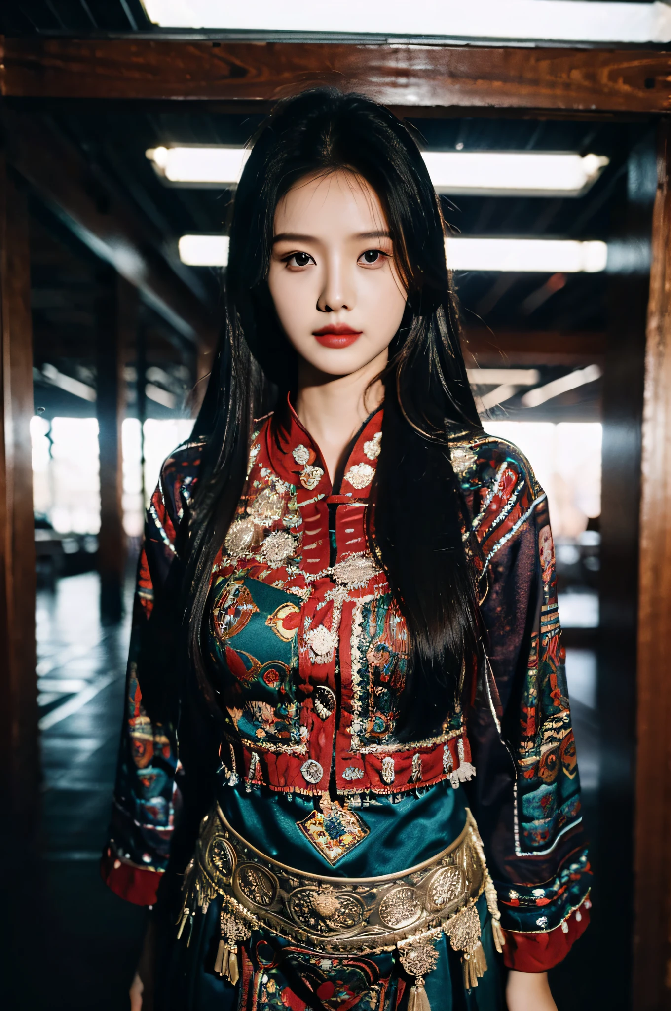 Hyperrealistic,）4K,35mm，hyper-high detail, Professional lighting, Best quality, 超高分辨率, Visually stunning, (1girll:1.1), （Hmong clothing ）,realskin,（Perfect body 1.3）Ultra-delicate face。