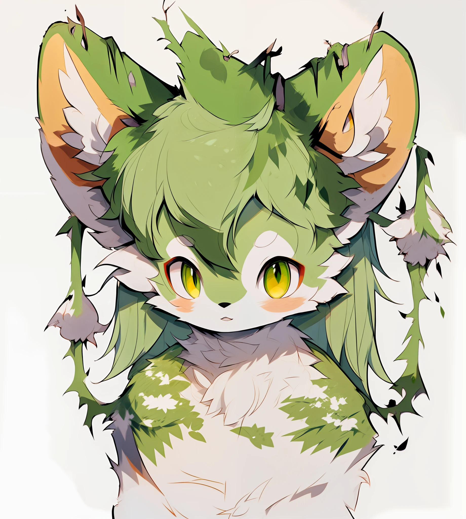 There is a drawing of a cartoon animal with a green head, with pointy ears, Varguyart style, colored sketch, cute forest creature, professional furry drawing, Nail painting, portrait of a small, portrait of ((Mischievous)), legoshi from beastars, portrait of an anthro fox, discord pfp, art in the style of joshy sly,Green fur,Yellow eyes,deer antlers,deer antlers,deer antlers,deer antlers