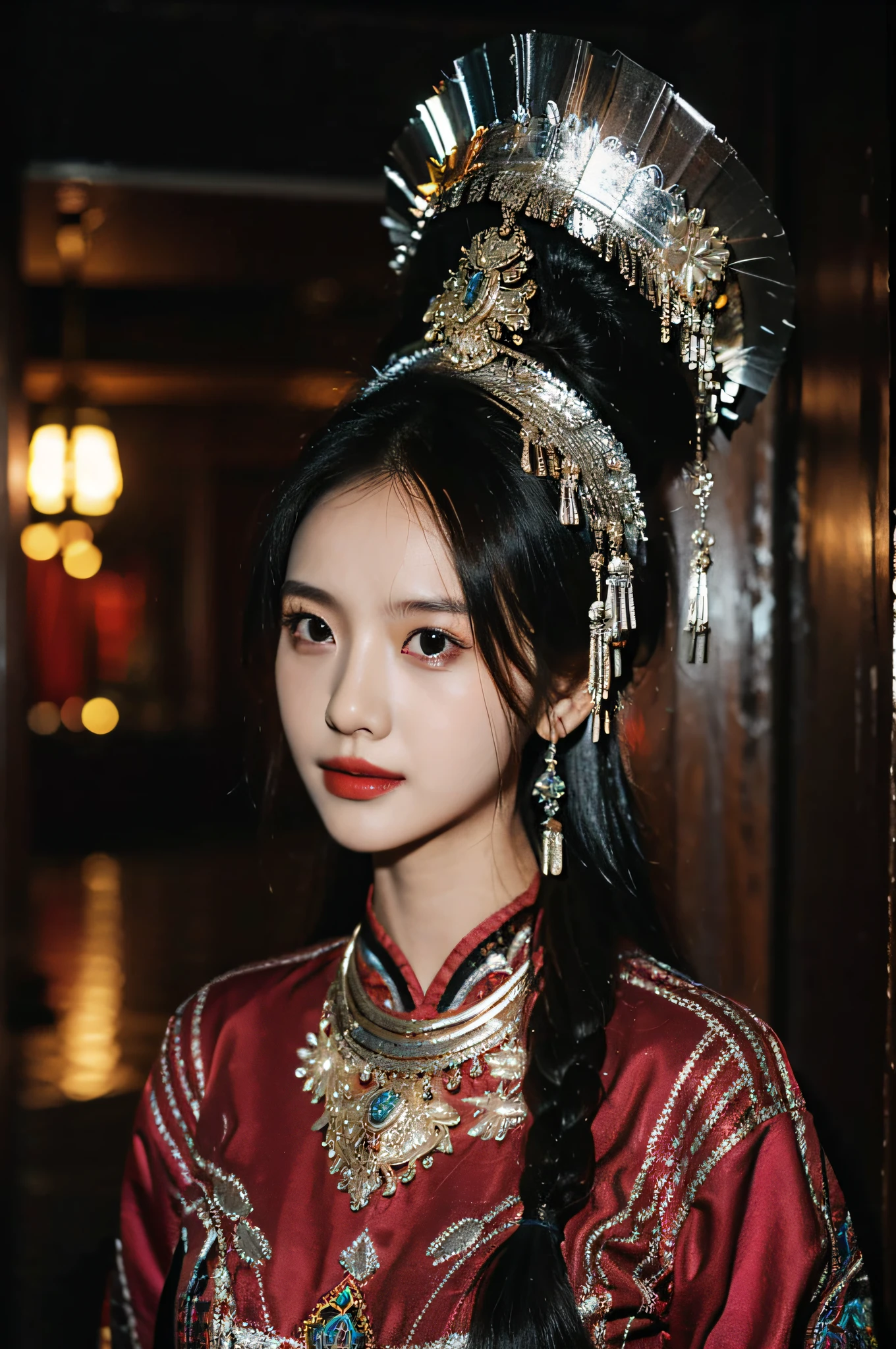 Hyperrealistic,）4K,35mm，hyper-high detail, Professional lighting, Best quality, Ultra-high resolution, Visually stunning, (1girll:1.1), （Hmong clothing ）,realskin,（Perfect body 1.3）Ultra-delicate face。