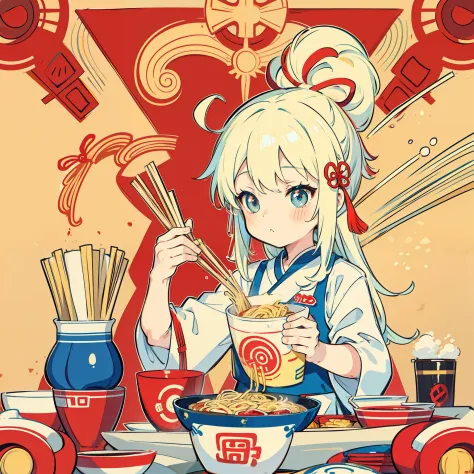 Cartoon boy eats noodles and a bowl of noodles with chopsticks, Eating noodles, eating ramen noodles,, delicacy, Noodles, Eating, negao, Ramen, Cartoon Cute, Cute cartoon,