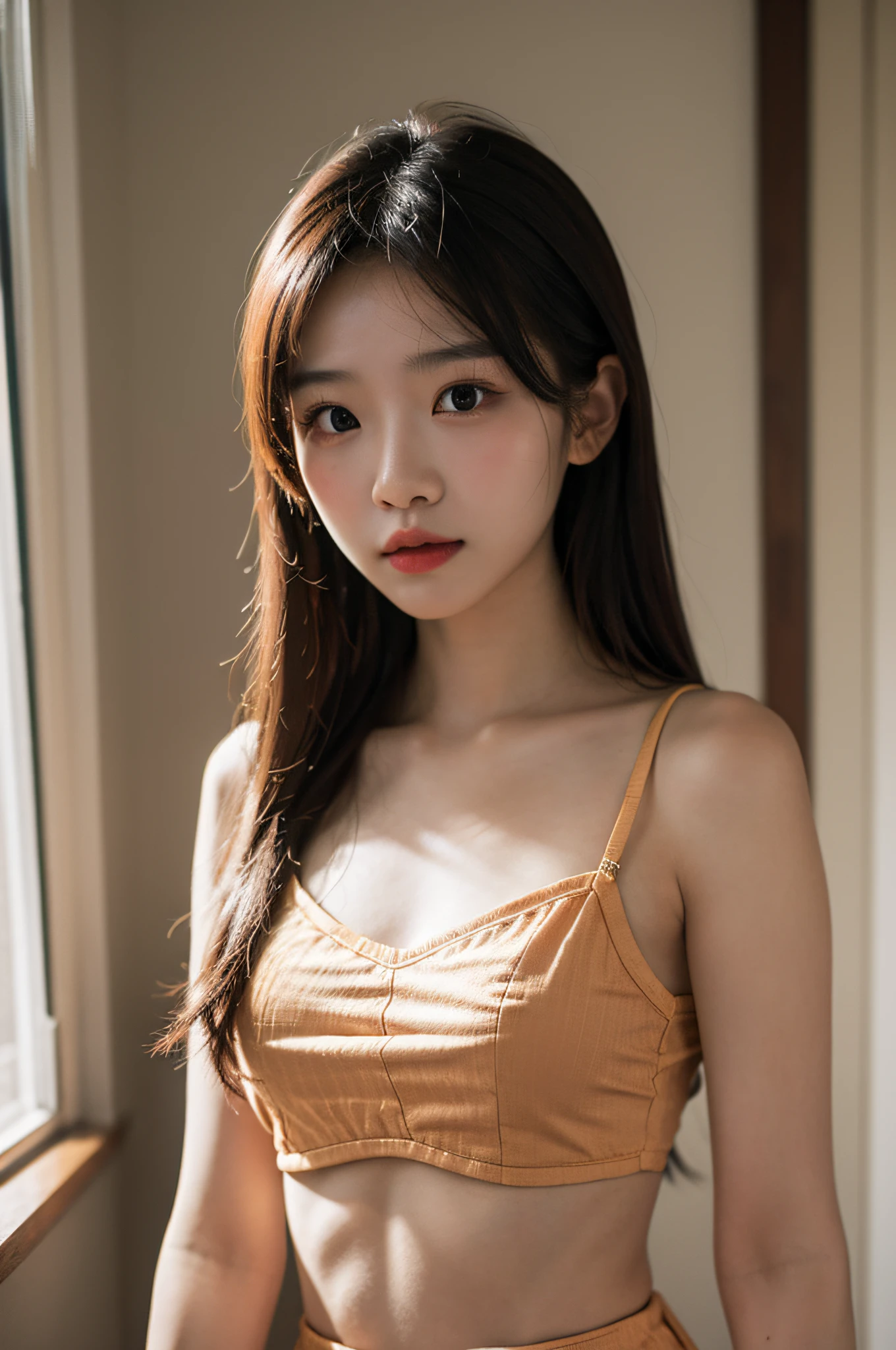 （Hyperrealistic,）4K,35mm，hyper-high detail, Professional lighting, Best quality, Ultra-high resolution, Visually stunning, (1girll:1.1), （Hmong clothing ）,realskin,（Perfect body 1.3）Ultra-delicate face，Crop topping