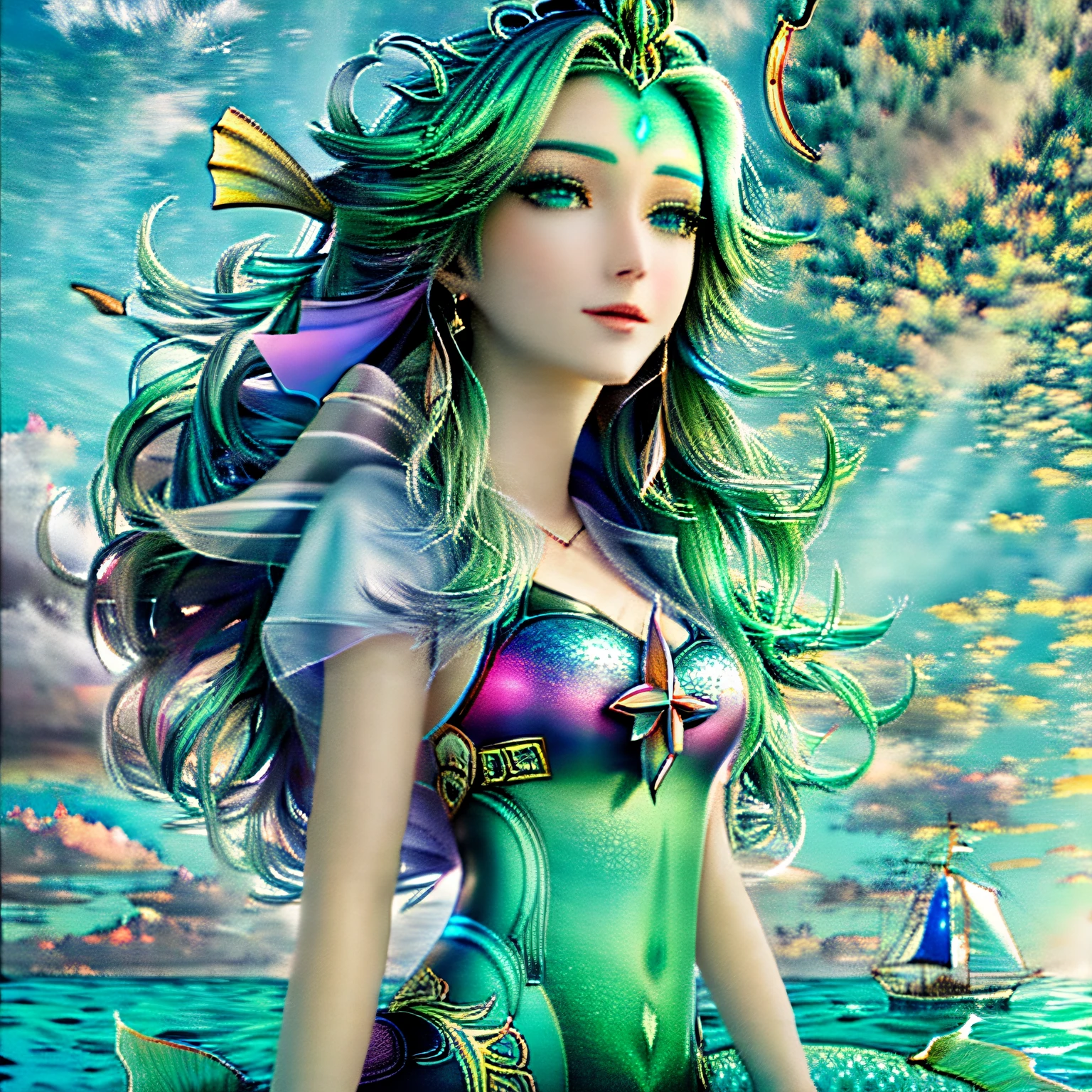 SIRENAS，el mar，k hd，cielo coloreado，es la cara perfecta，ilustración