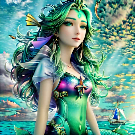 mermaids，the sea，k hd，colored sky，s the perfect face，illustration