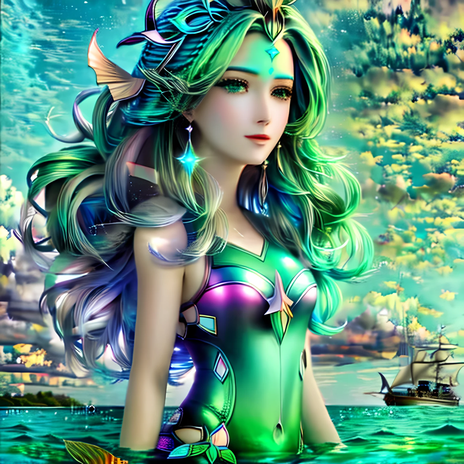 SIRENAS，el mar，k hd，cielo coloreado，es la cara perfecta，ilustración