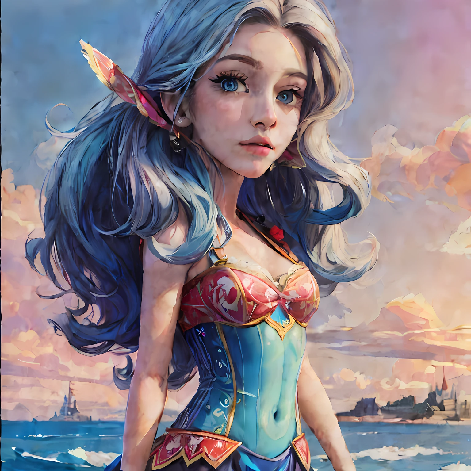 mermaids，the sea，k hd，colored sky，s the perfect face，illustration