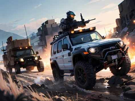 Ultra-clear，Optimal image，Fine illustration，Armed off-road vehicles，machine guns，armored car