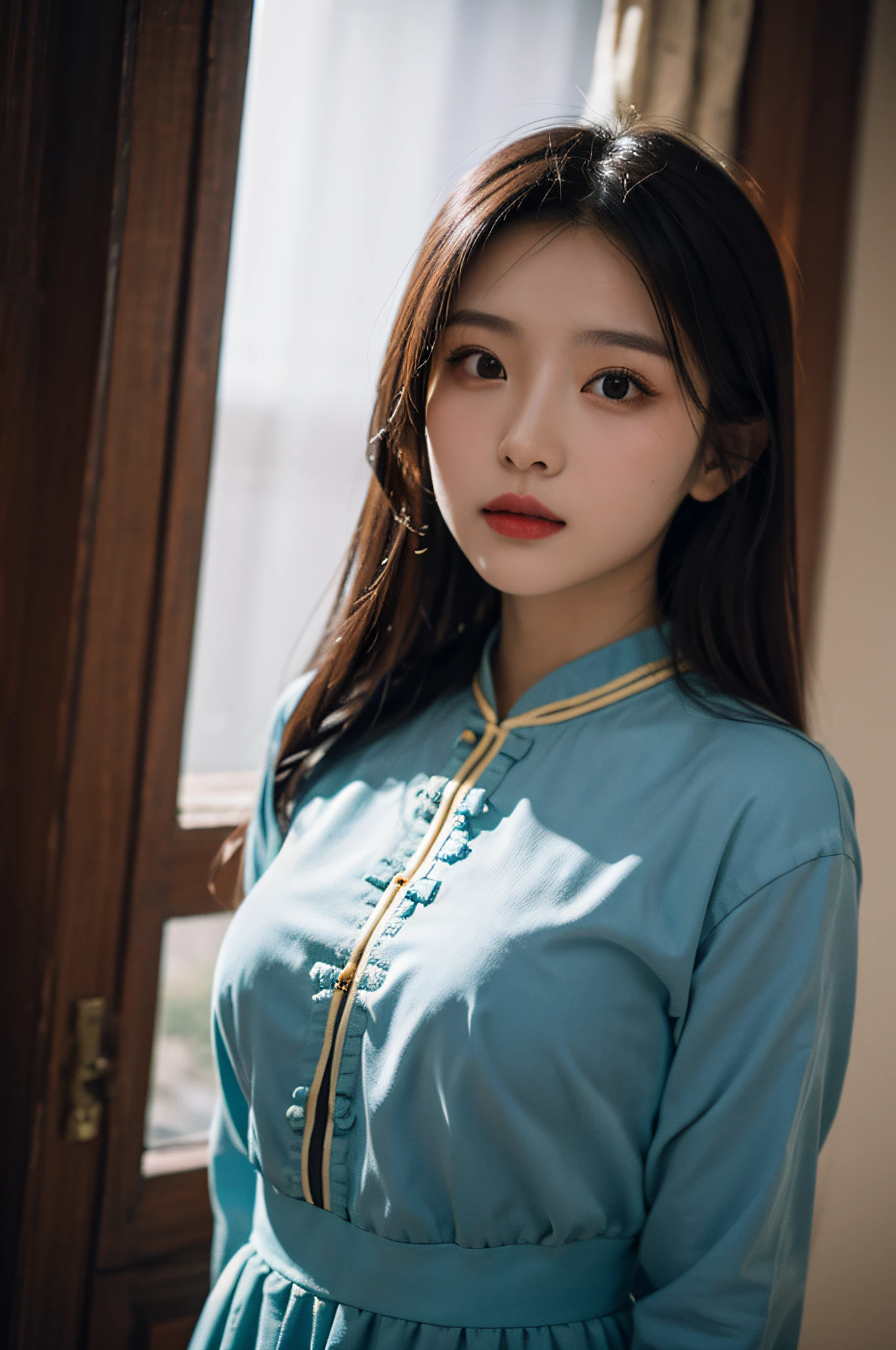 （Hyperrealistic,）4K,35mm，hyper-high detail, Professional lighting, Best quality, 超高分辨率, Visually stunning, (1girll:1.1), （Uyghur clothing ）,realskin,（Perfect body 1.3）（Ultra-delicate face）