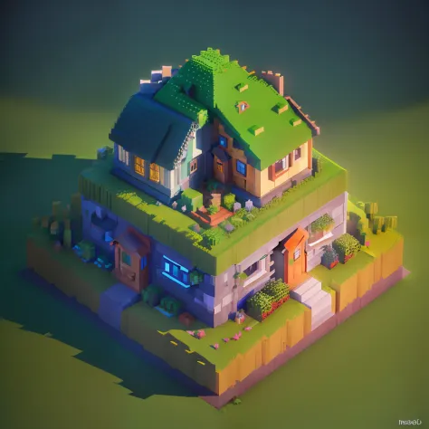 Close-up of small house with green roof, stylized 3d render, 3 d render stylized, isometric voxel art, stylized as a 3d render, realistic 3 d style, super detailed color lowpoly art, high quality voxel art, isometric voxel, 3 d low poly render, 3d low poly...