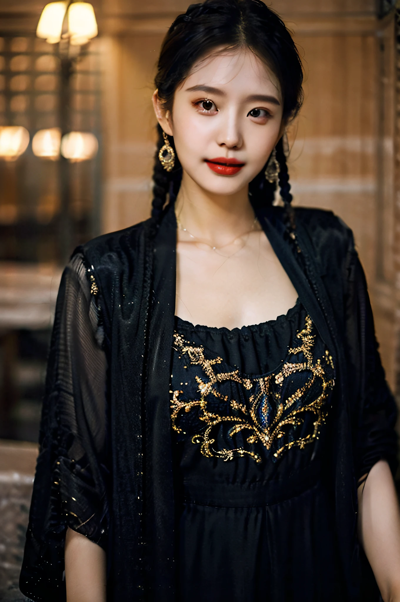 （Hyperrealistic,）4K,35mm，hyper-high detail, Professional lighting, Best quality, 超高分辨率, Visually stunning, (1girll:1.1), （Uyghur clothing 1.2）,realskin,（Perfect body 1.3）（Ultra-delicate face）