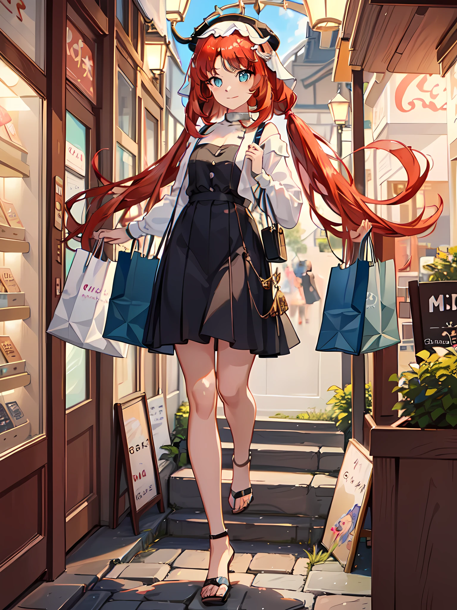 nilou_genshin, (long_hair), An adorable illustration of Nilou shopping in a casual clothes mini market. With a joyful expression, she explores the racks of stylish outfits, finding the perfect pieces to add to her collection. The mini market exudes a cozy and inviting ambiance, making it a delightful shopping experience for Nilou. This artwork captures the charm of a casual clothes store and Nilou's excitement as she enjoys her shopping spree, creating a visually enchanting and captivating portrayal, Illustration, digital art, (masterpiece), (perfect face), (perfect hand), (symetrical face proportions), (best quality), --4K --UHD --Hyperdetailed