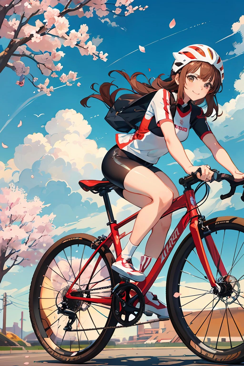 Anime girl riding a bike in the middle of a city - SeaArt AI