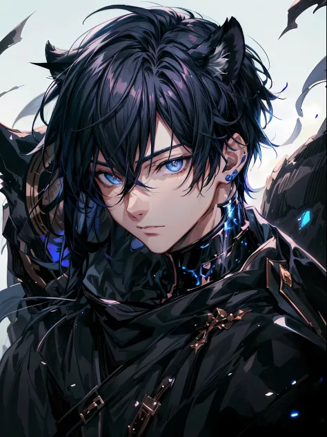anime boy with blue eyes and black hair with a tiger, tall anime guy with blue eyes, handsome guy in demon slayer art, anime boy...