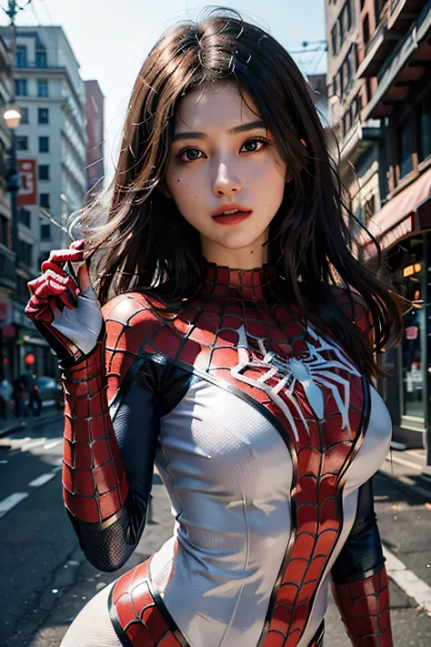 (Wear Female Spider-Man_cosplay_outfit:1.1), Sky front, nice hand,4k, A high resolution, tmasterpiece, best qualtiy, head:1.3,((...