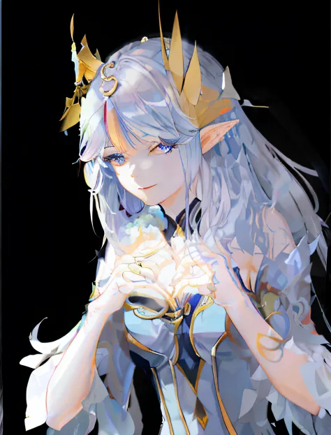 anime girl with blue hair and a crown on her head, portrait chevaliers du zodiaque fille, alluring elf princess knight, an elf q...