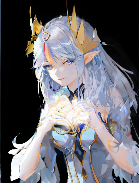 anime girl with blue hair and a crown on her head, portrait chevaliers du zodiaque fille, alluring elf princess knight, an elf q...