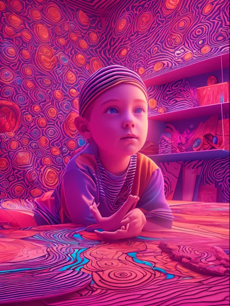 A KIDS, classroom, fantasy, psychedelic feeling, The wide view captures, colorful color matching, Maxon Cinema 4D, Luminism, cin...