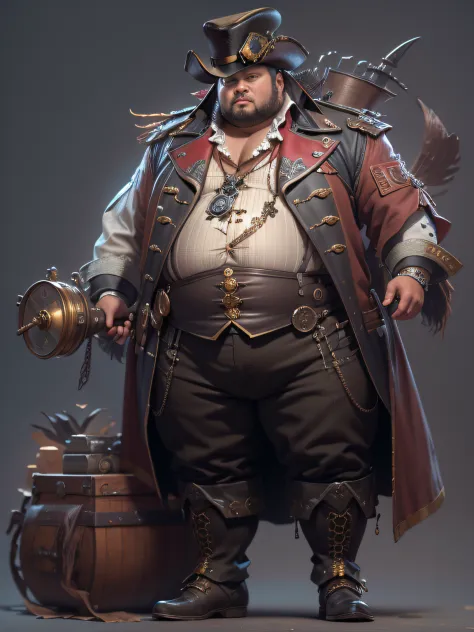 arafed image of a obese man in tophat and costume, cgsociety masterpiece, full portrait of a steampunk timetravelling pirate, ch...