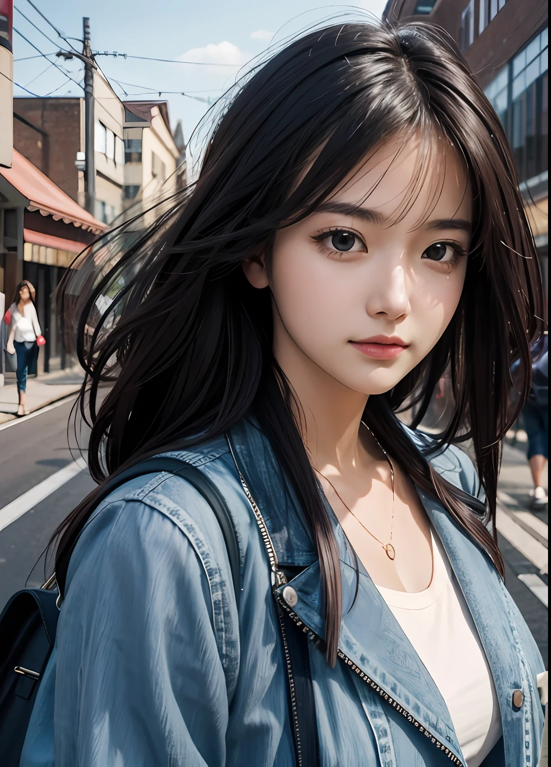 (best-quality:0.8),
(best-quality:0.8), perfect anime illustration, extreme closeup portrait of a pretty woman walking through the city