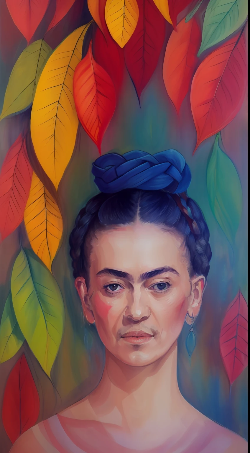 艾格尼丝·塞西尔 (Agnes Cecile) 创作的弗里达·卡罗 (Frida Kahlo) 画作, 发光设计, 柔和的色彩, 墨滴, 秋日灯光
