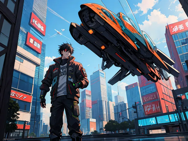 masterpiece anime cyberpunk cityscape with robots, ((flying cars))