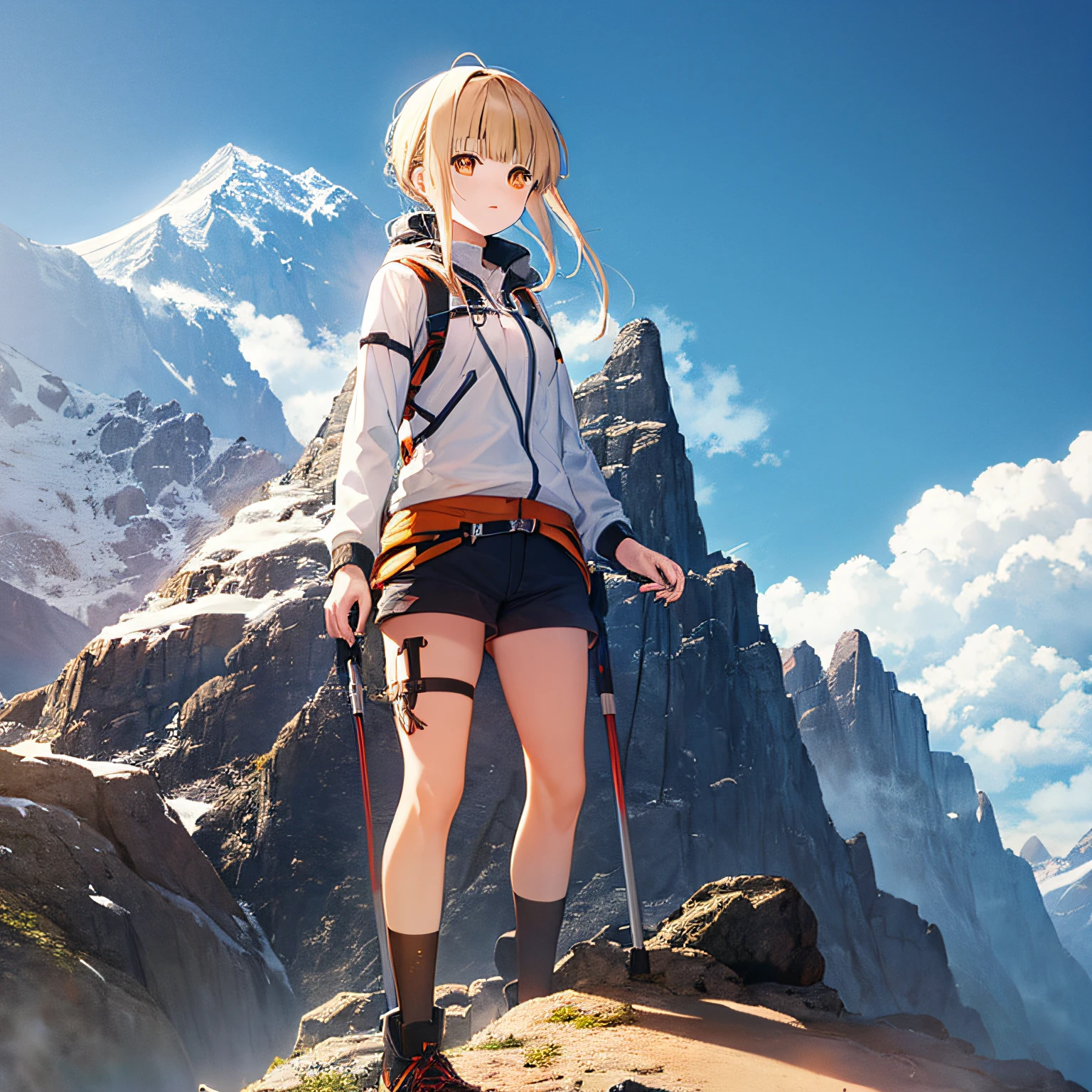 a person walking on the mountain, anime