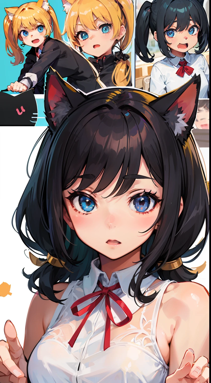 Anime girl with cat ears and a white shirt - SeaArt AI