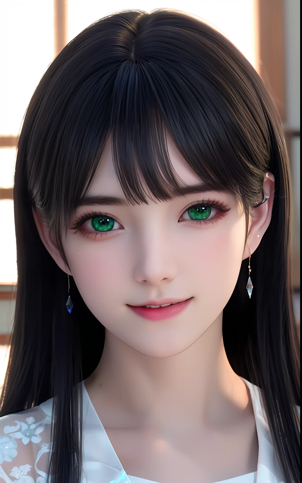Ольджан -6500-v1.1, (Фотореалистический:1.4), и души、в стиле аниме、улыбка、портреты、Красивые и увлажненные зеленые глаза, словно кристально чистое стекло.、Красивая детальная женщина, чрезвычайно детализированные глаза и лицо, красивые детализированные глаза,  огромный размер файла, ультрадетализированный, высокое разрешение, очень подробный, высшее качество, шедевр,  просветление, очень подробный, нффсв, объединение, 8к обои, великолепный, мелко детализировать, шедевр, высшее качество, Hочень подробный ticker uniform 8K wallpaper, свет на лице、свет、19-летняя девушка