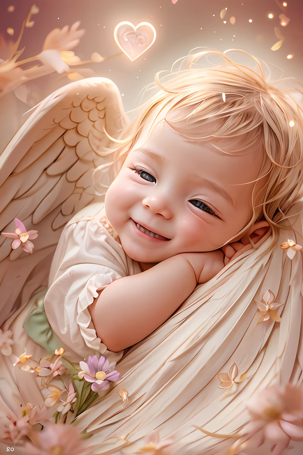 Bénédictions des anges､fond clair、marque de coeur、tendresse､un sourire、doux､Bébé ange､s&#39;est retourné、Italie