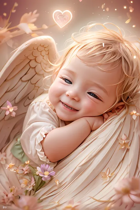 Blessings of Angels､Bright background、heart mark、tenderness､A smile、Gentle､Baby Angel､turned around、Italy