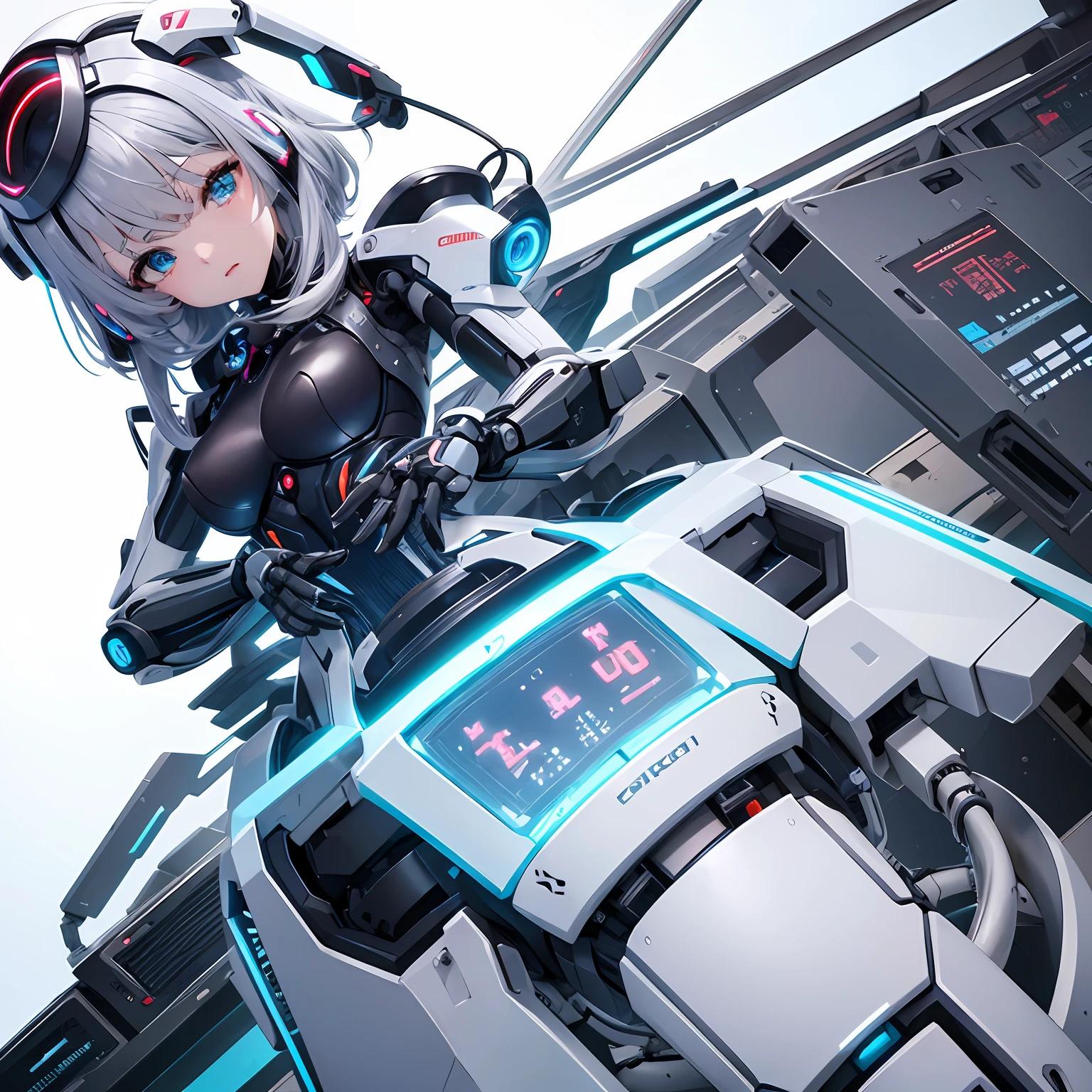 Anime girl with headphones on standing on a futuristic vehicle - SeaArt AI