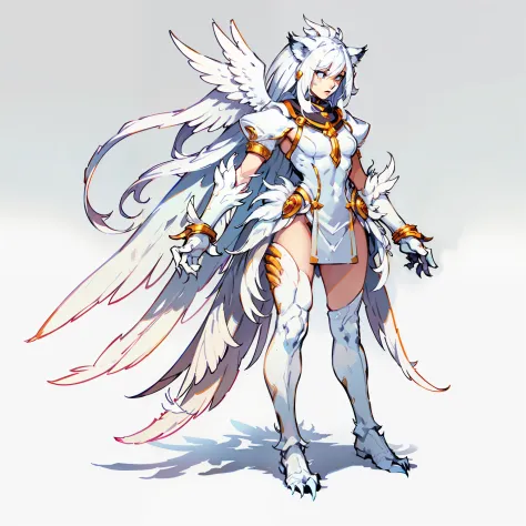 White body color, white feathers growing on the back,, Full body shot, No background, Angel, Kaiju, NOhumans, No eyes, Long tube...