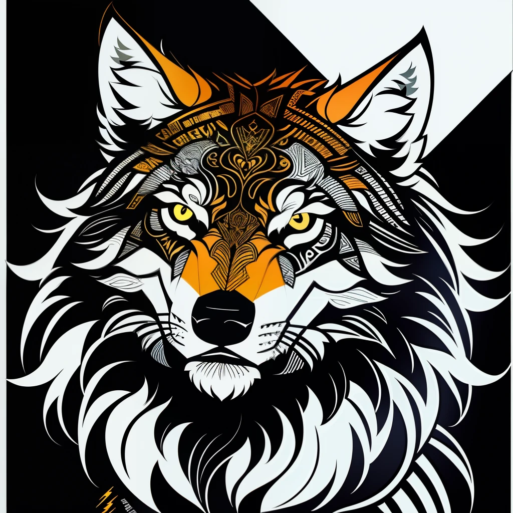 A ferocious wolf in geometric style, Design com qualidade de 32k, inspirada em design de camiseta, com estilo Vetor, made by DSLR Camera, enquadramento total, Centralizado, fundo branco, maximum quality, maximum details.