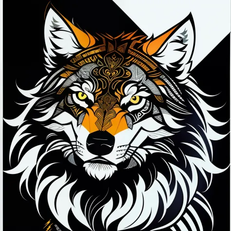 A ferocious wolf in geometric style, Design com qualidade de 32k, inspirada em design de camiseta, com estilo Vetor, made by DSL...