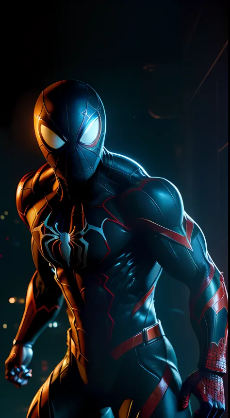 Spider-Venom из Marvel Comics, Perfect_Hand, (8K, RAW photo, Best Quality, Masterpiece:1.2), (Realistic, photo-realistic:1.4), (Extremely detailed CG unity 8k wallpapers),full - body, (neon lights), McHop, mechanical arms, Hanfu, Chinese Clothing, Dress, p...