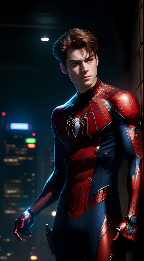 Billionaire Peter Parker wears Spider-Armor из Marvel Comics, Perfect_Hand, (8K, RAW photo, Best Quality, Masterpiece:1.2), (Rea...