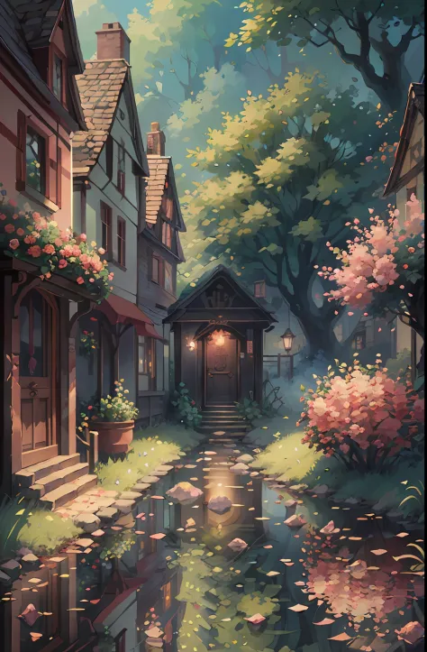 Original，（illustratio：1.1），（best qualtiy），（tmasterpiece：1.1），（the Extremely Detailed CG Unity 8K Wallpapers），（a color：1.2），Rose bushes，rose petals，
