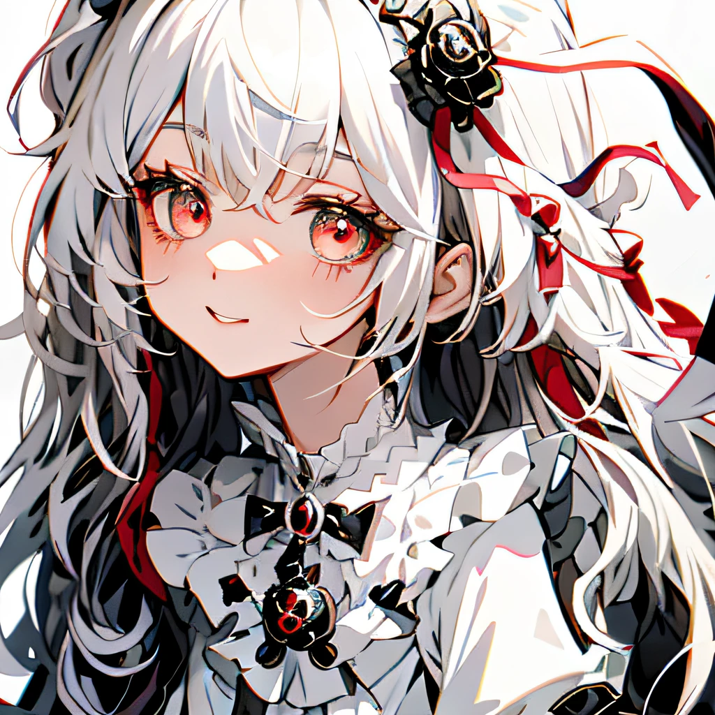 Anime girl with long hair and bow tie in a white dress, Soft anime illustration, detailed portrait of an anime girl, light greyscale, Guviz, Detailed digital anime art, zerochan art, escala cinza,  in dress, Digital art on Pixiv, Guweiz in Pixiv ArtStation, a beautiful anime portrait, Anime style portrait, detailed anime art