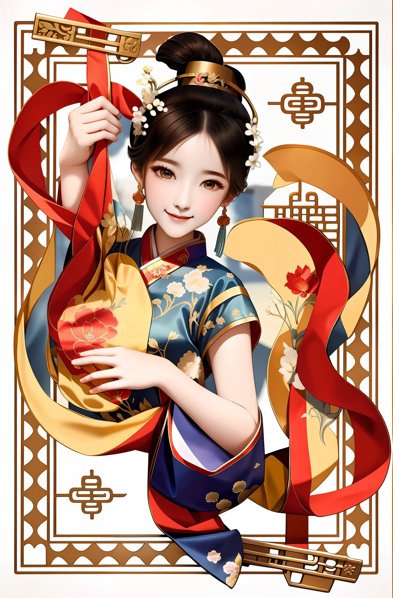 Primer plano de una mujer sosteniendo un instrumento., palacio ， Una chica en Hanfu, Una hermosa ilustración artística., belleza china antigua, inspirado en Wu Bin, Princesa china antigua, niña china, inspirado en Song Maojin, estilo de arte chino antiguo, inspirado por Gong Xian, Obra de arte estilo Guviz, inspirado en el parque hua