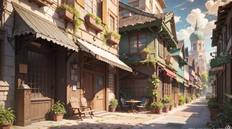 there is a patio with a table and chairs and a door, by senior environment artist, relaxing concept art, inspired by senior environment artist, beautiful 3 d concept art, environment art, 3 d stylize scene, cozy cafe background, anime scenery concept art, ...